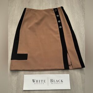 White House Black Market (WHBM) Tan & Black Stretch Skirt Front Side Slit - 00